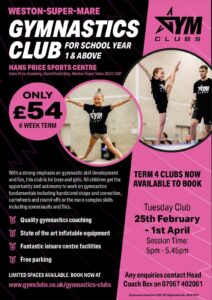 GymClub - Term 4 Bookings for Year 1 and above